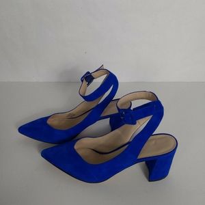 Marc Jacobs bright blue open heel buckle around ankle pointed toe size 10M